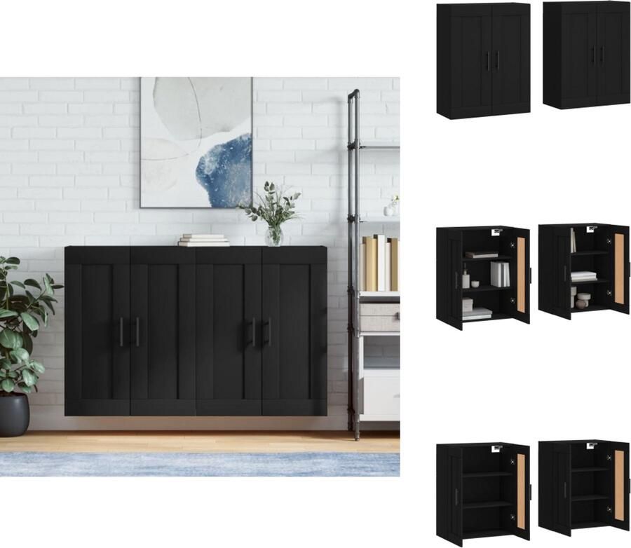 VidaXL Wandkast Wandkasten Hangkast Hangende Kast Hangkasten 2 st bewerkt hout zwart