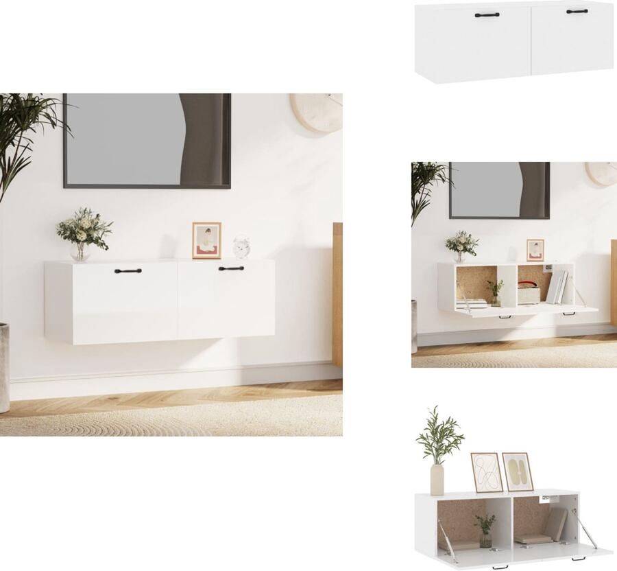 VidaXL Wandkast Wandkasten Hangkast Hangende Kast Wandkast 100x36 5x35 cm bewerkt hout hoogglans wit