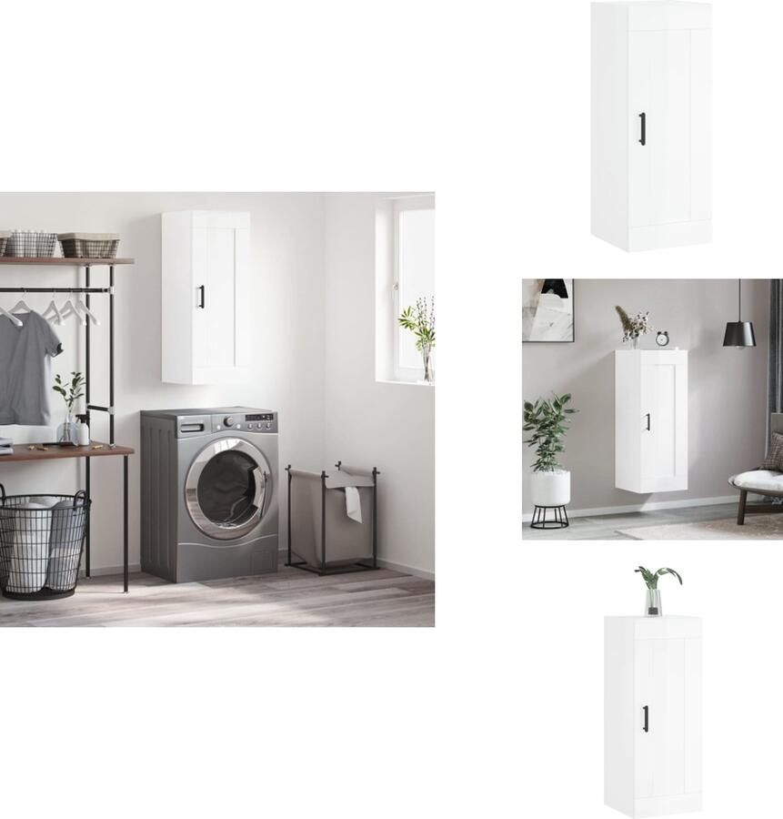 VidaXL Wandkast Wandkasten Hangkast Hangende Kast Wandkast 34 5x34x90 cm bewerkt hout hoogglans wit - Foto 2