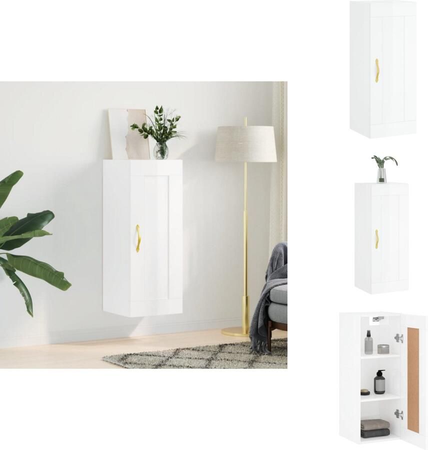 VidaXL Wandkast Hoogglans Wit 34 5x34x90 cm Wandkast Opbergkast Keukenopstelling Badkamermeubilair Living Meubels