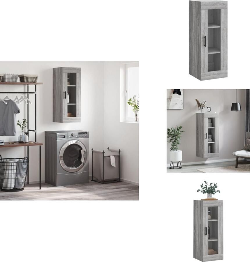 VidaXL Wandkast Wandkasten Hangkast Hangende Kast Wandkast 34 5x34x90 cm grijs sonoma eikenkleurig