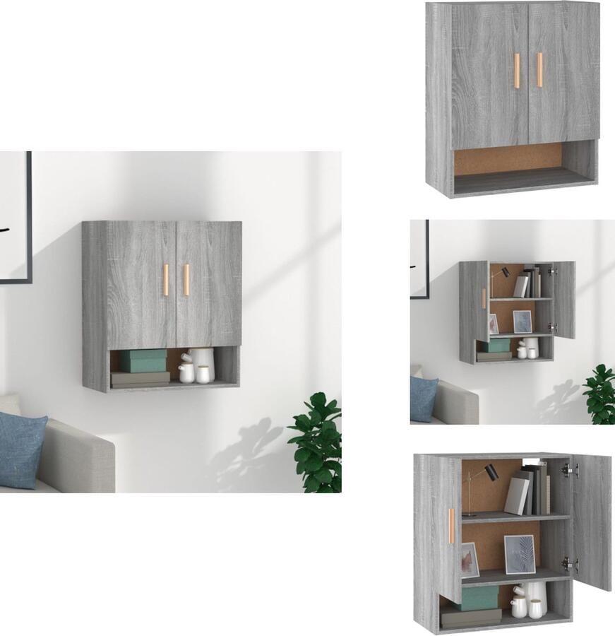 VidaXL Wandkast Wandkasten Hangkast Hangende Kast Wandkast 60x31x70 cm bewerkt hout grijs sonoma eikenkleurig