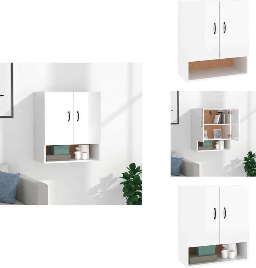 VidaXL Wandkast Wandkasten Hangkast Hangende Kast Wandkast 60x31x70 cm bewerkt hout hoogglans wit