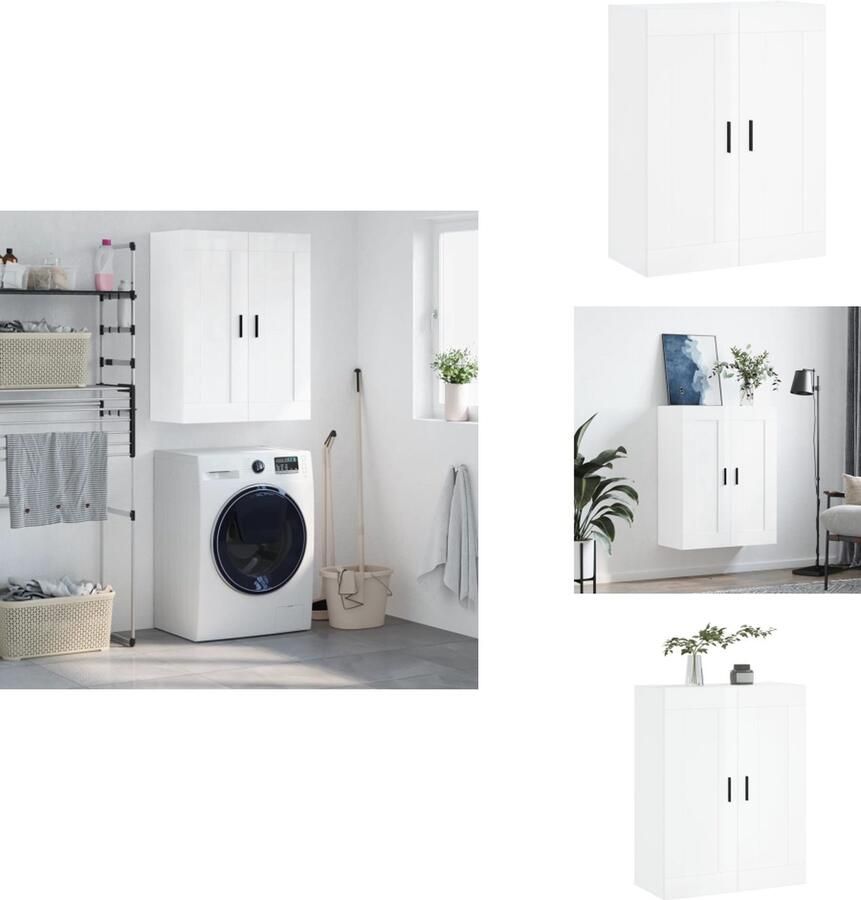 VidaXL Wandkast Wandkasten Hangkast Hangende Kast Wandkast 69-5x34x90 cm bewerkt hout hoogglans wit