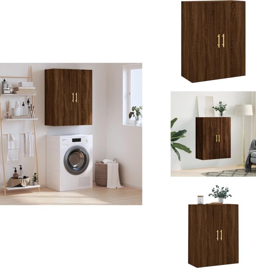 VidaXL Wandkast Wandkasten Hangkast Hangende Kast Wandkast 69-5x34x90 cm bruineikenkleurig - Foto 2