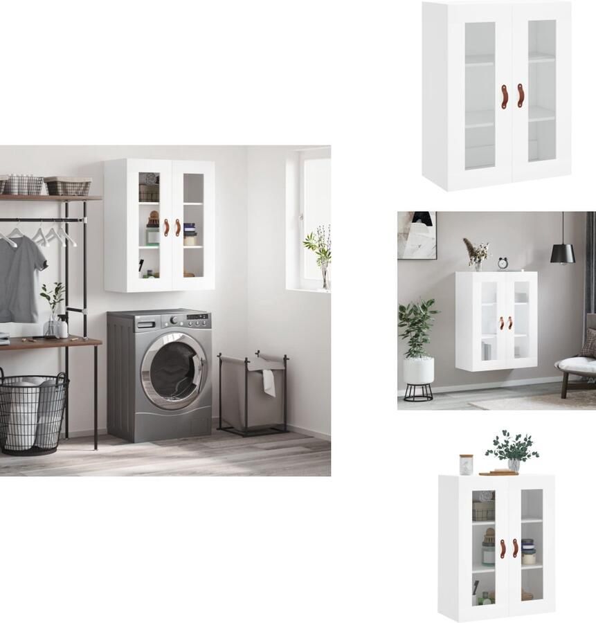 VidaXL Zwevende Opbergkast Wandgemonteerd Wit 69.5 x 34 x 90 cm Duurzaam hout en glas Keukenkast