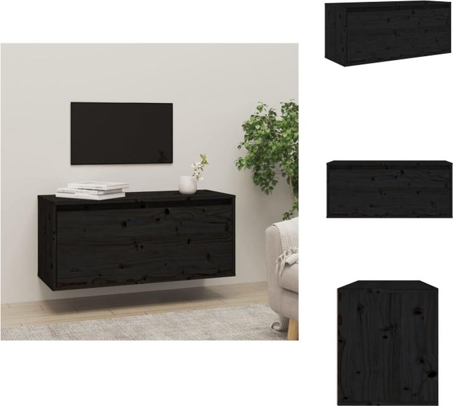 VidaXL Wandkast Wandkasten Hangkast Hangende Kast Wandkast 80x30x35 cm massief grenenhout zwart