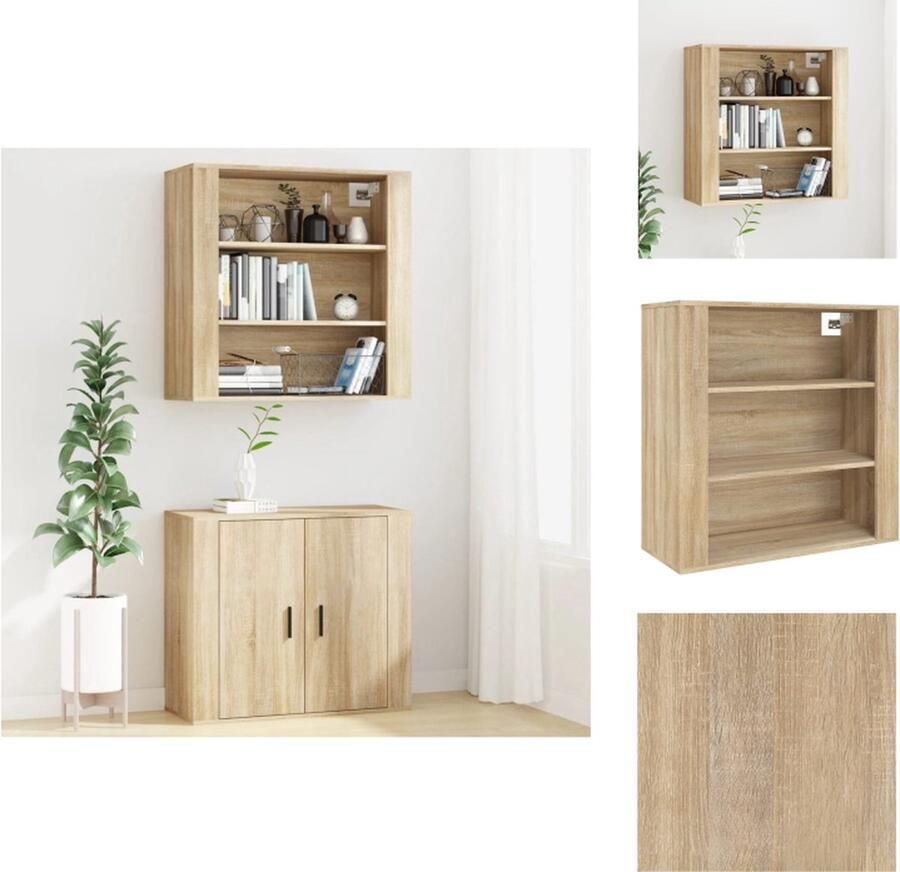 VidaXL Wandkast Wandkasten Hangkast Hangende Kast Wandkast 80x33x80 cm bewerkt hout sonoma eikenkleurig - Foto 2