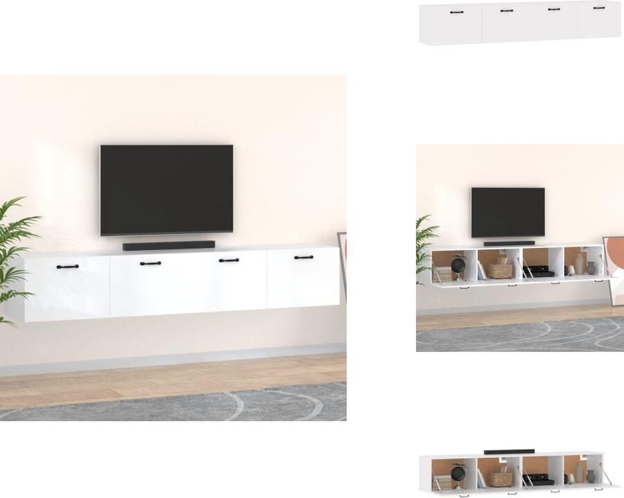 VidaXL Wandkast Wandkasten Hangkast Hangende Kast Wandkasten 2 st 100x36 5x35 cm bewerkt hout wit - Foto 2