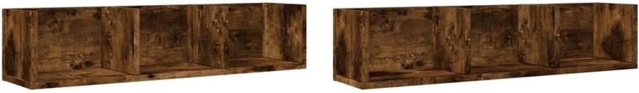 The Living Store Wandkasten 2 st 75x18x16 5 cm bewerkt hout gerookt eikenkleurig Wandkast Zwevende Kast Bergruimte Houten Kast Decoratieve Kast