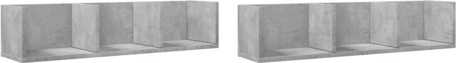 The Living Store Wandkasten 2 st 75x18x16 5 cm bewerkt hout betongrijs Zwevende Wandkast Beton Grijs Houten Wandkast Opbergwandkast Hangende Kast