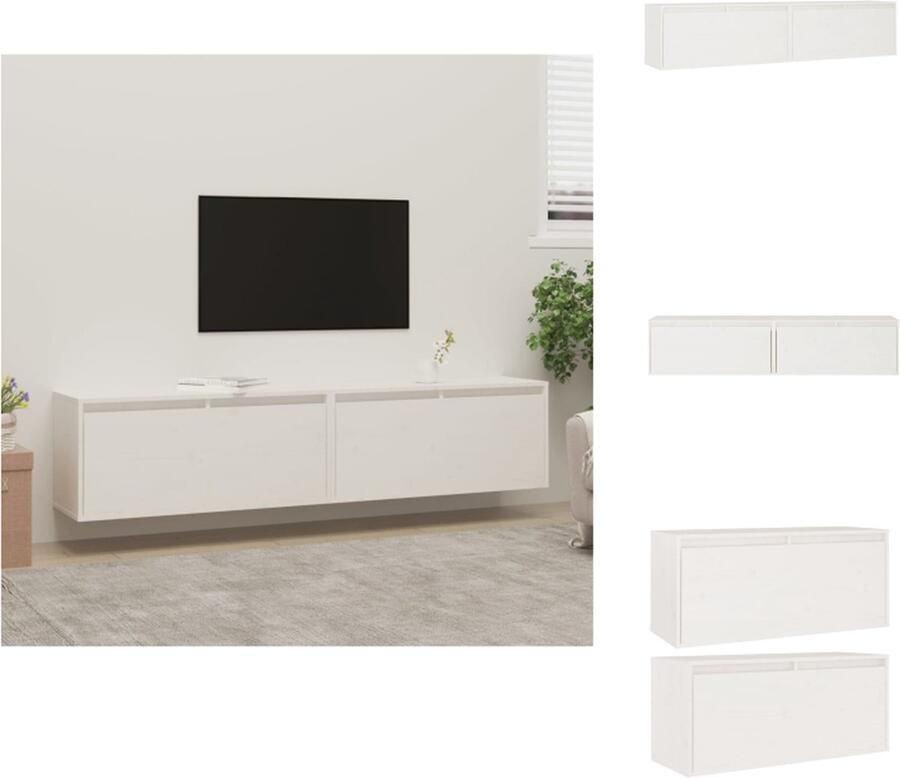 VidaXL Wandkast Wandkasten Hangkast Hangende Kast Wandkasten 2 st 80x30x35 cm massief grenenhout wit