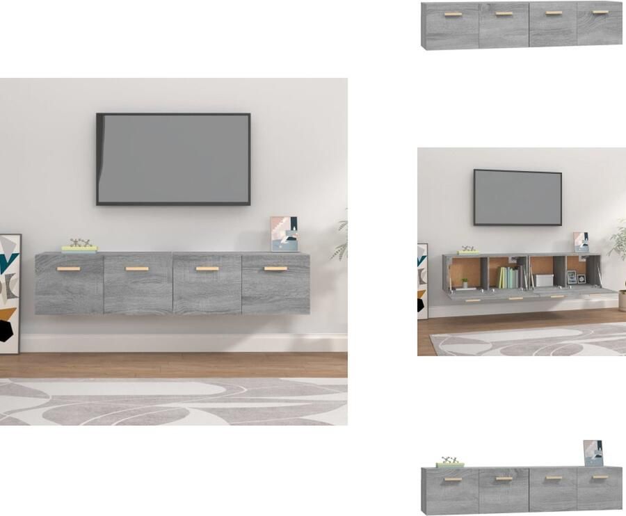VidaXL Wandkast Wandkasten Hangkast Hangende Kast Wandkasten 2 st 80x35x36-5 cm bewerkt hout grijs sonoma eiken