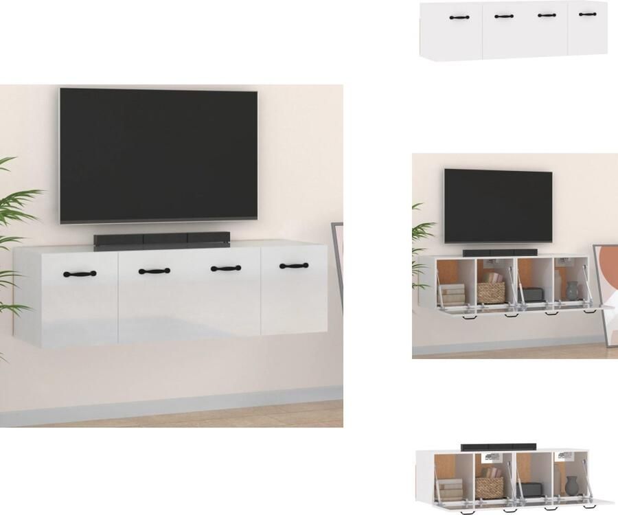 VidaXL Wandkast Wandkasten Hangkast Hangende Kast Wandkasten 2 st 80x36-5x35 cm bewerkt hout hoogglans wit