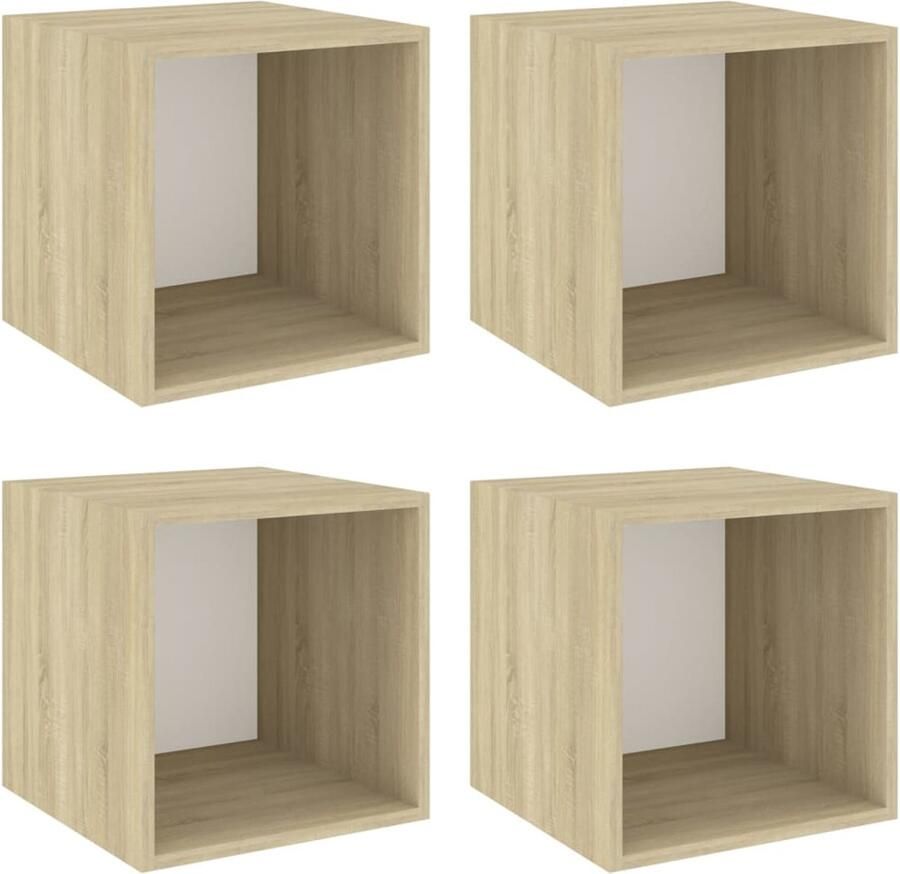 VidaXL Wandkasten 4 st 37x37x37 cm bewerkt hout wit sonoma eikenkleur Wandkast Wandkasten Hangkast Hangkasten