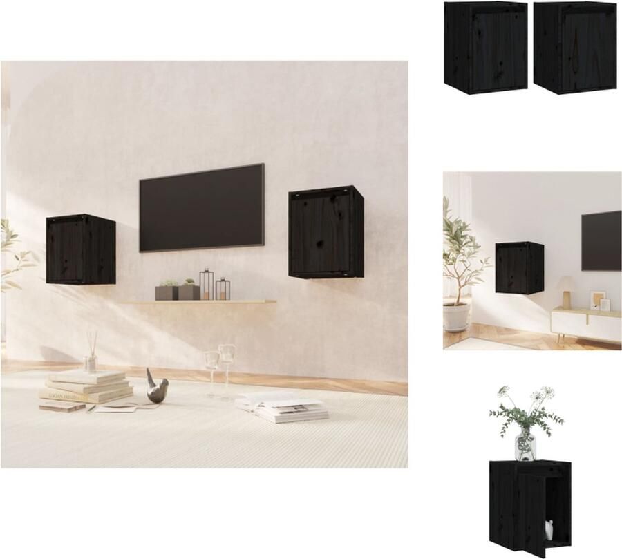 VidaXL Wandkast Wandkasten Hangkast Wandgemonteerde Kast Wandkasten 2 st 30x30x40 cm massief grenenhout zwart