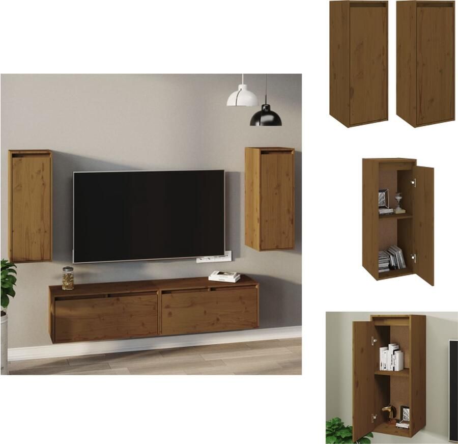 VidaXL Wandkast Wandkasten Hangkast Wandgemonteerde Kast Wandkasten 2 st 30x30x80 cm massief grenenhout honingbruin