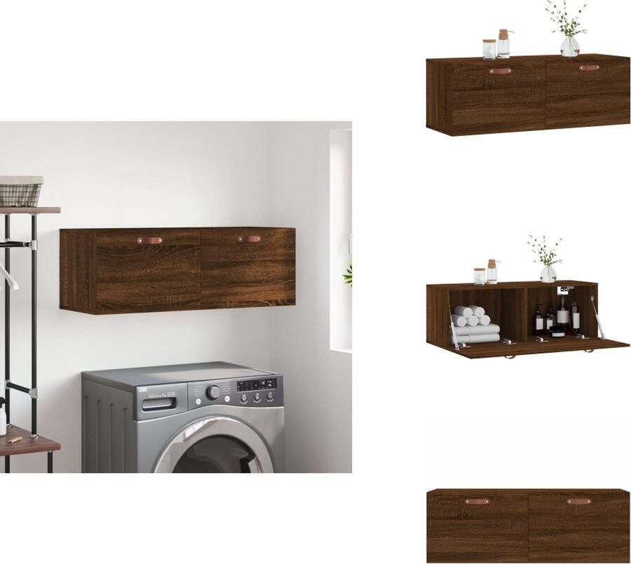 VidaXL Wandkast Wandkasten Kast Bijzetkast Wandkast 100x36-5x35 cm bewerkt hout bruineikenkleurig - Foto 2