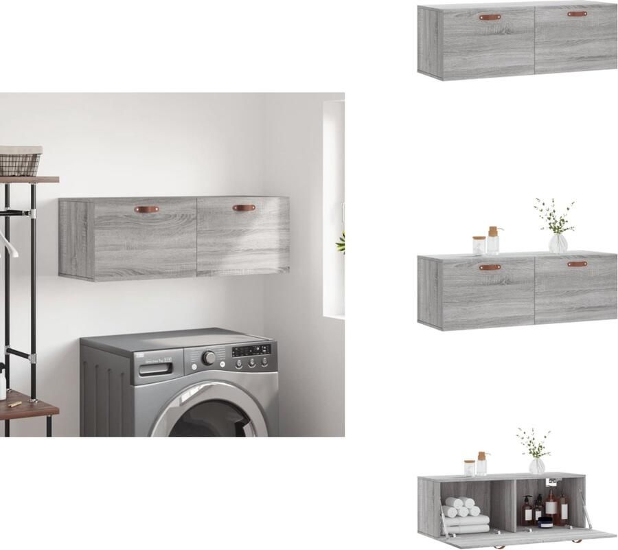 VidaXL Wandkast Wandkasten Kast Bijzetkast Wandkast 100x36-5x35 cm bewerkt hout grijs sonoma eikenkleurig - Foto 3