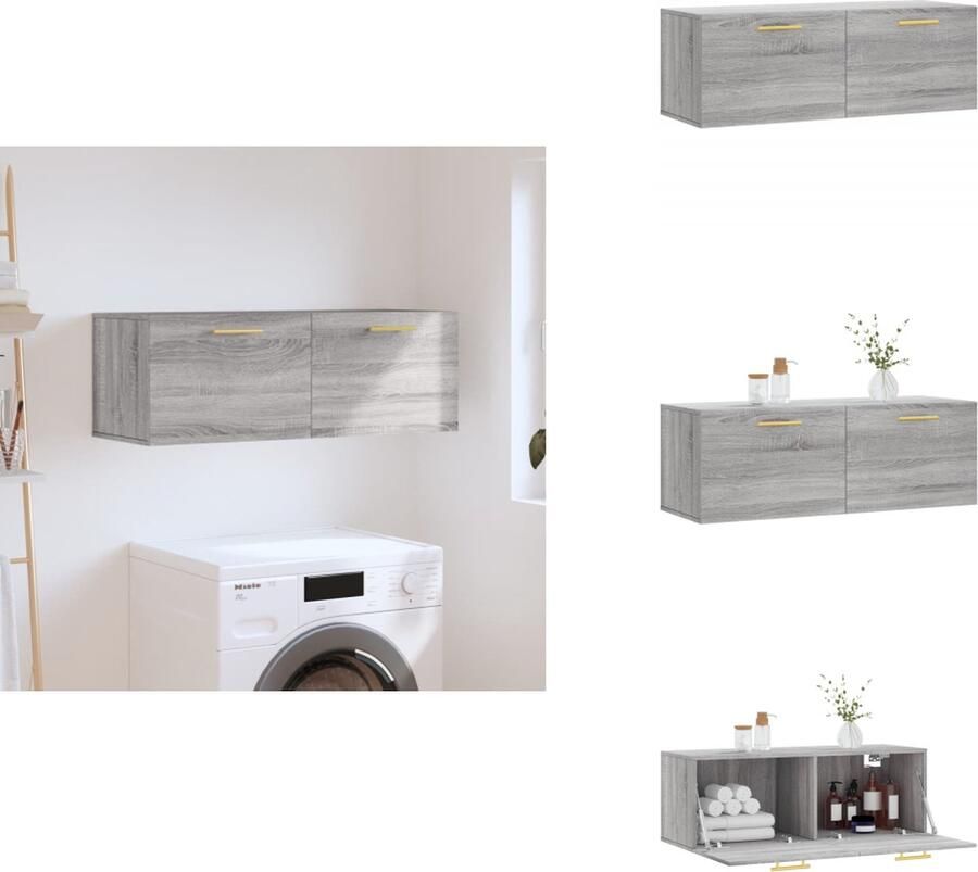VidaXL Wandkast Wandkasten Kast Bijzetkast Wandkast 100x36-5x35 cm bewerkt hout grijs sonoma eikenkleurig - Foto 2