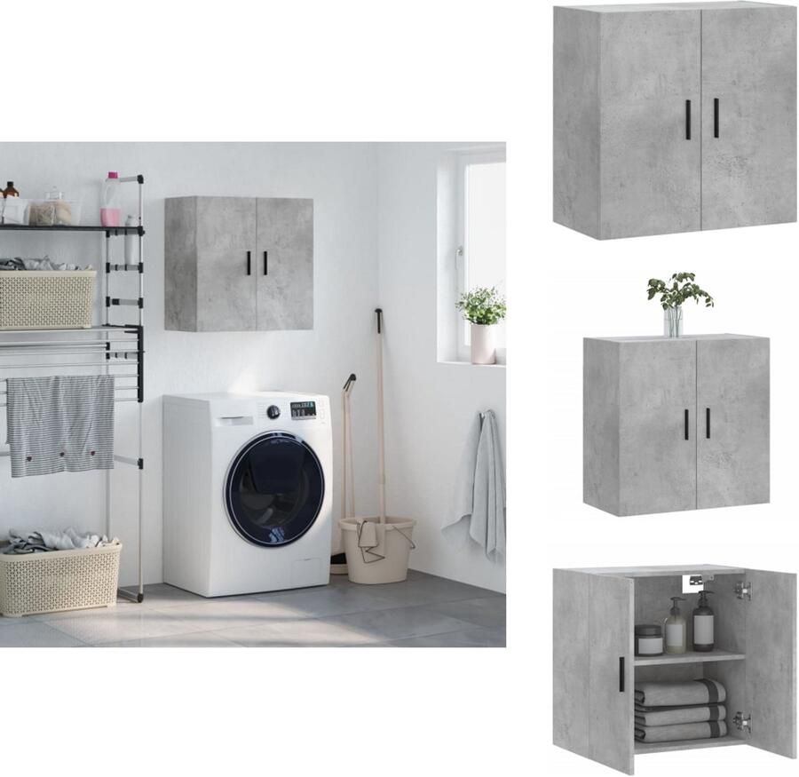 The Living Store Wandkast 60x31x60 cm bewerkt hout betongrijs Wandkast Beton Grijs Houten Kast Opbergkast Badkamerkast - Foto 3