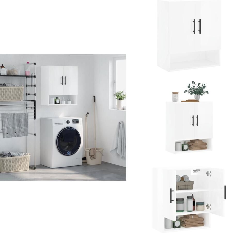 VidaXL Wandkast Wandkasten Kast Bijzetkast Wandkast 60x31x70 cm bewerkt hout hoogglans wit - Foto 2