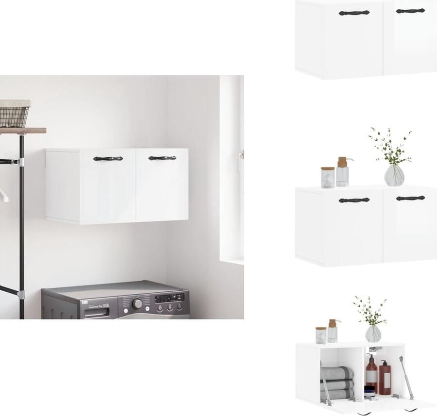 VidaXL Wandkast Wandkasten Hangkast Hangende Kast Wandkasten 2 st 60x36 5x35 cm bewerkt hout hoogglans wit - Foto 2