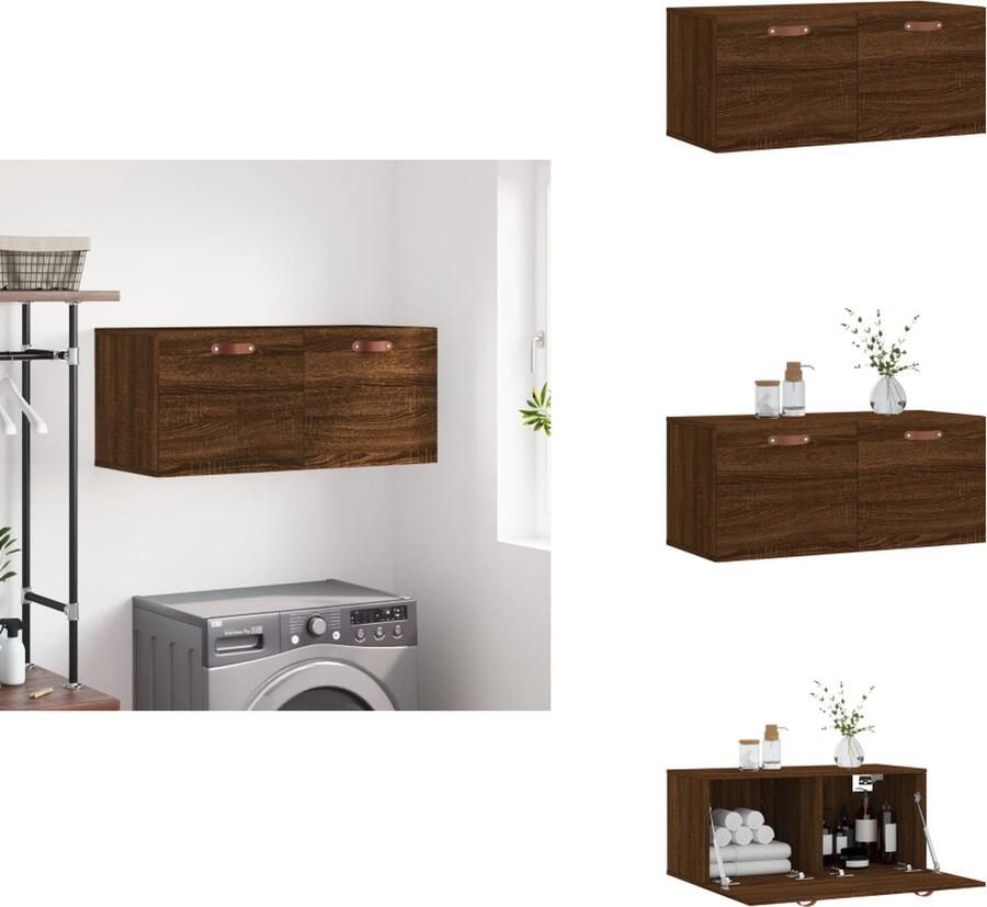 VidaXL Wandkast Wandkasten Kast Bijzetkast Wandkast 80x36-5x35 cm bewerkt hout bruineikenkleurig - Foto 2