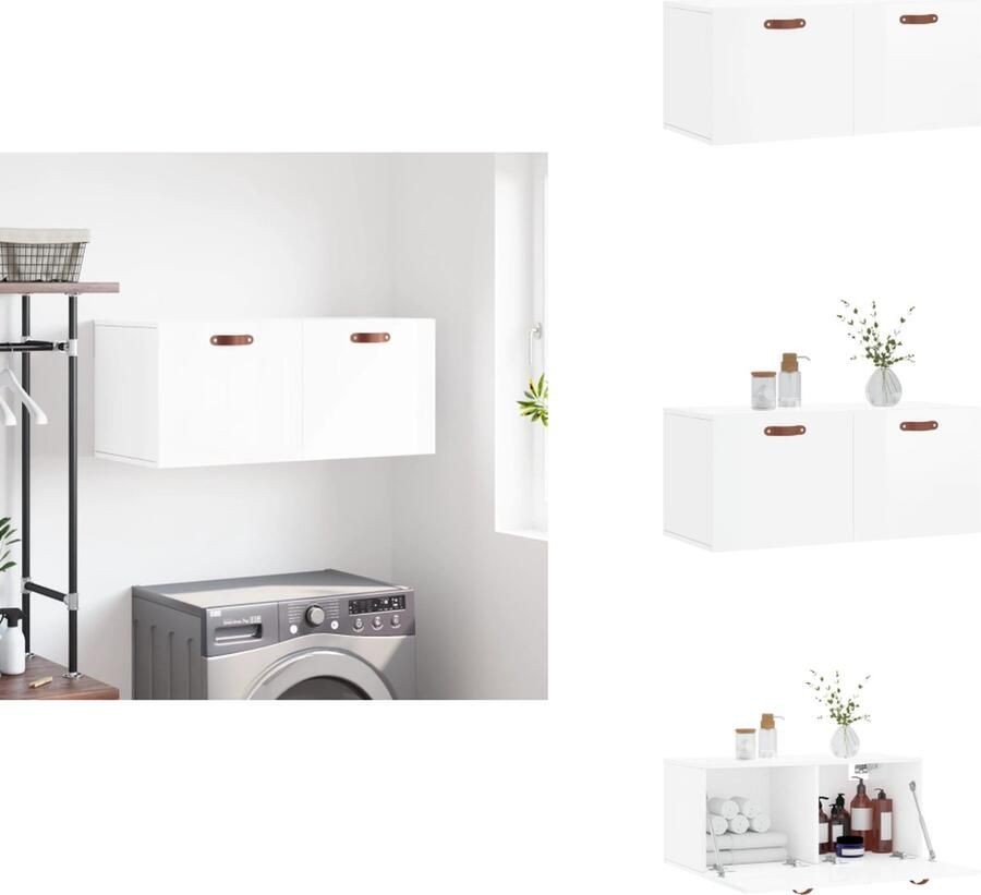 VidaXL Wandkast Wandkasten Kast Bijzetkast Wandkast 80x36 5x35 cm bewerkt hout hoogglans wit - Foto 3