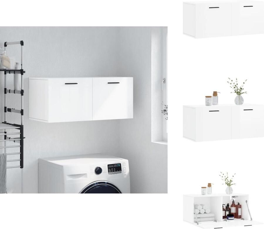 VidaXL Wandkast Wandkasten Kast Bijzetkast Wandkast 80x36 5x35 cm bewerkt hout hoogglans wit - Foto 2