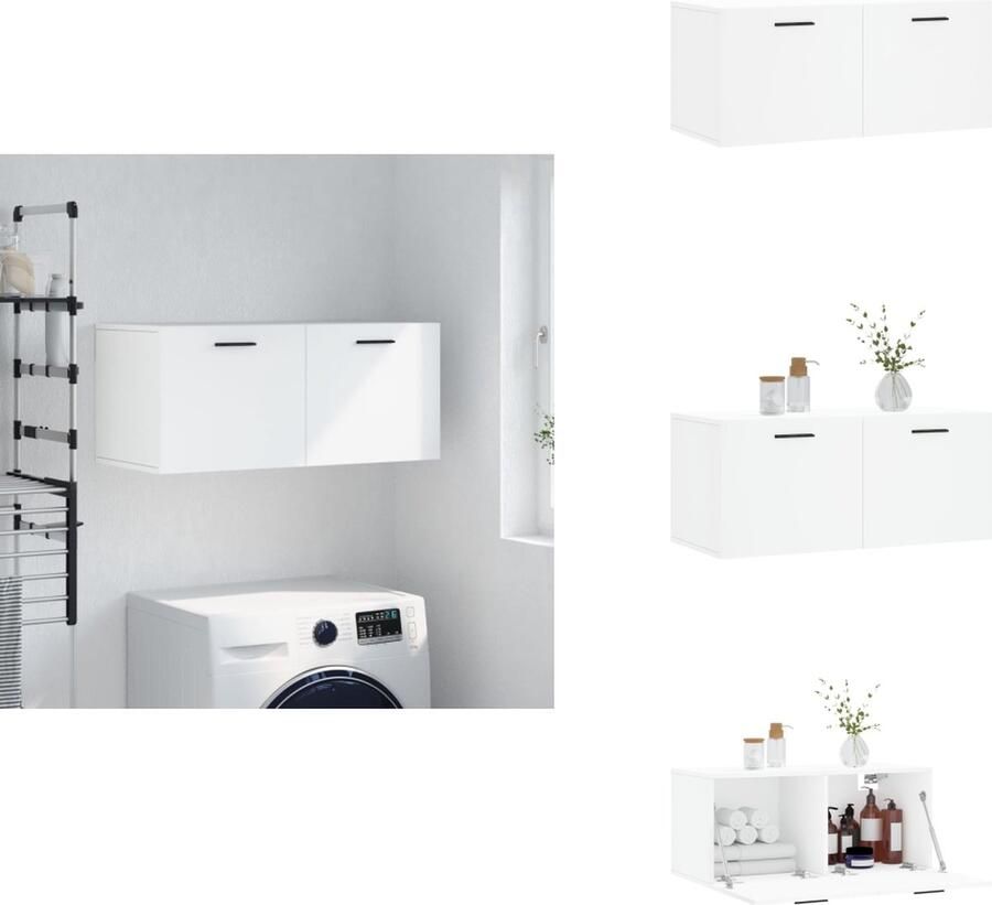 VidaXL Wandkast Wandkasten Kast Bijzetkast Wandkast 80x36-5x35 cm bewerkt hout wit - Foto 3