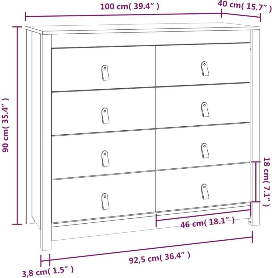 VidaXL Wandkast Wandkasten Kast Buffetkast Dressoir 100x40x90 cm massief grenenhout honingbruin