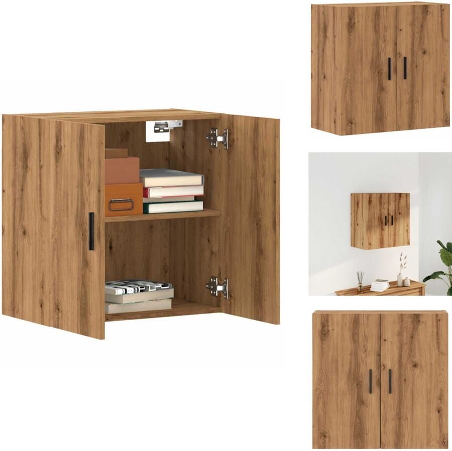 The Living Store Wandkast 60x31x60 cm bewerkt hout artisanaal eikenkleurig Wandkast Houten Kast Opslagoplossing Woonaccessoires Eiken Kleur - Foto 2