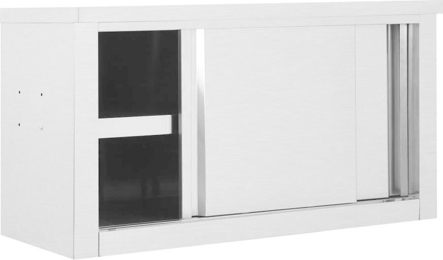 The Living Store Keukenwandkast met schuifdeuren 90x40x50 cm roestvrij staal Keukenwandkast Roestvrijstaal Opslagoplossing Keukenmeubilair Wandkast - Foto 2