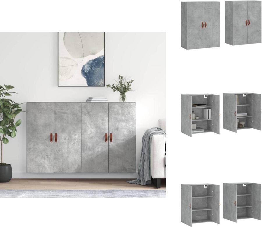 VidaXL Wandkast Wandkasten Opbergkast Keukenkast -Hangkasten-2-st-69-5x34x90-cm-betongrijs - Foto 2