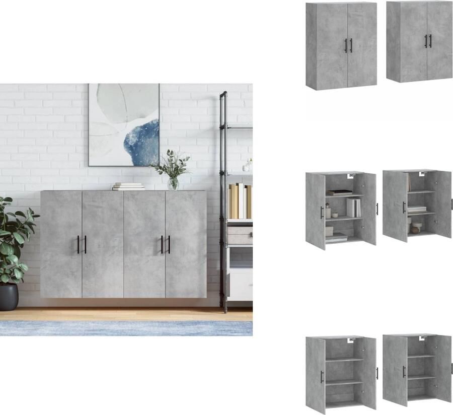 VidaXL Wandkast Wandkasten Opbergkast Keukenkast -Hangkasten-2-st-69-5x34x90-cm-betongrijs - Foto 3