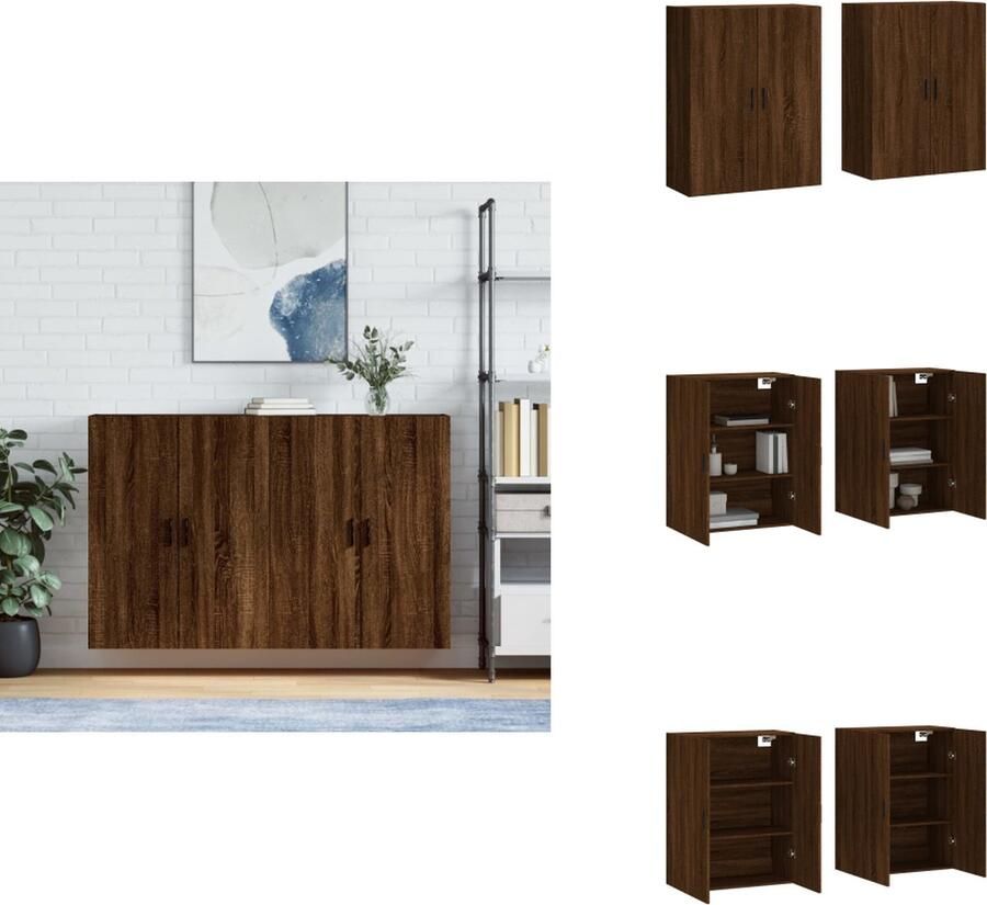 The Living Store Hangkasten 2 st 69 5x34x90 cm bruin eikenkleur Wandkast Opbergkast Houten Kast Bruine Meubels Bruine Eiken - Foto 2