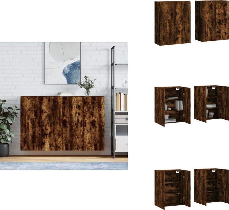 VidaXL Wandkast Wandkasten Opbergkast Keukenkast -Hangkasten-2-st-69-5x34x90-cm-gerookt-eikenkleurig - Foto 2