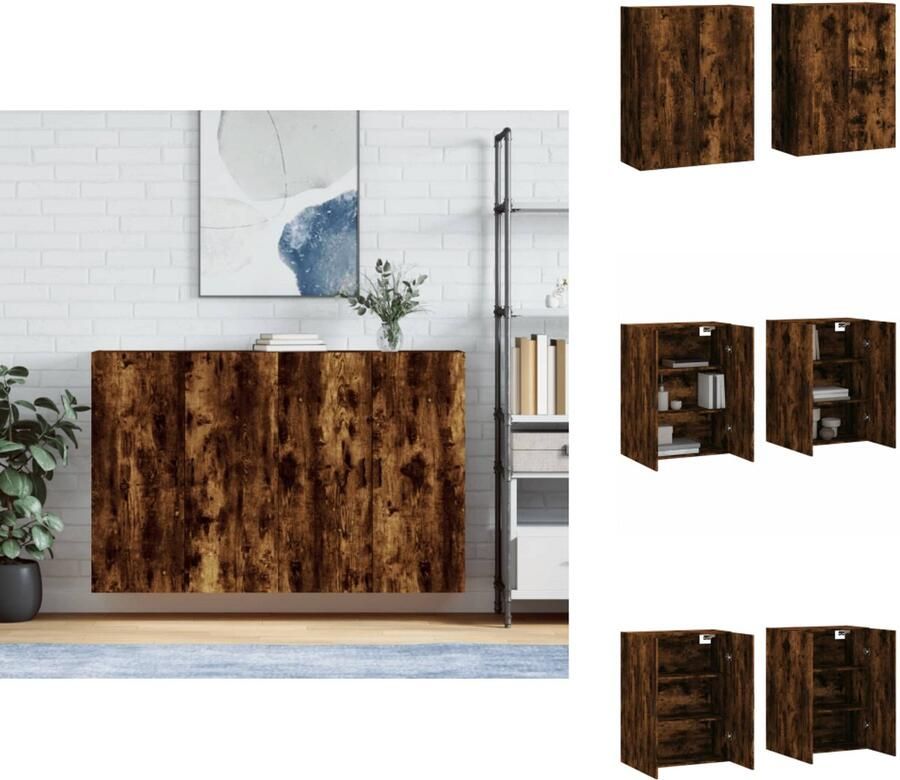 VidaXL Wandkast Wandkasten Opbergkast Keukenkast -Hangkasten-2-st-69-5x34x90-cm-gerookt-eikenkleurig