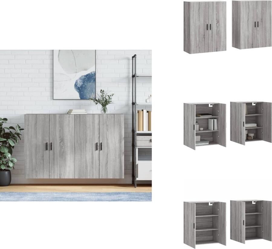 VidaXL Wandkast Wandkasten Opbergkast Keukenkast Hangkasten 2 st 69-5x34x90 cm grijs sonoma eikenkleurig