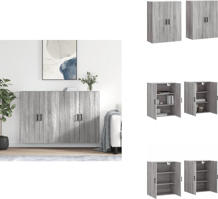 VidaXL Wandkast Wandkasten Opbergkast Keukenkast Hangkasten 2 st 69-5x34x90 cm grijs sonoma eikenkleurig - Foto 2