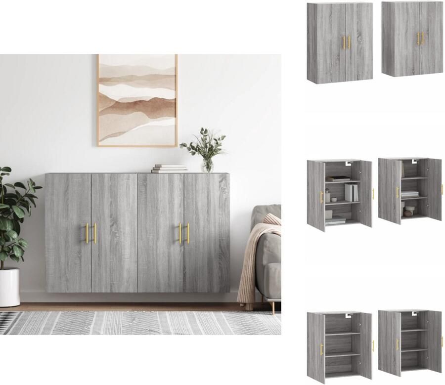 VidaXL Wandkast Wandkasten Opbergkast Keukenkast Hangkasten 2 st 69 5x34x90 cm grijs sonoma eikenkleurig