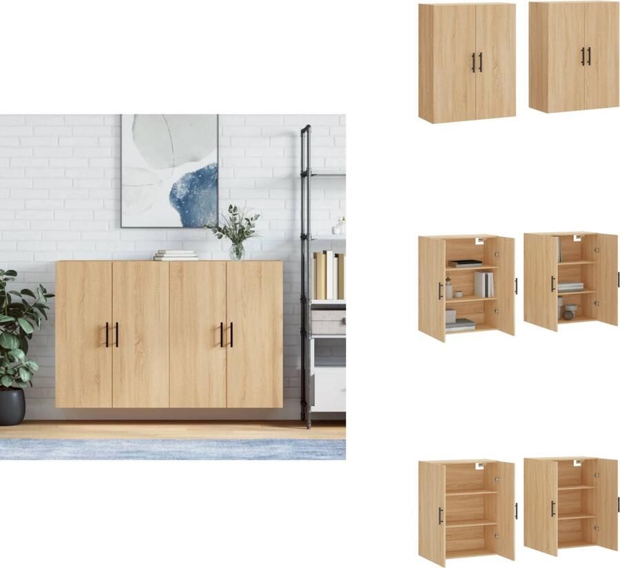 VidaXL Hangkast 2 Stuks Sonoma Eiken 69.5 x 34 x 90 cm Wandgemonteerde Opbergkast Bewerkt hout Keukenkast