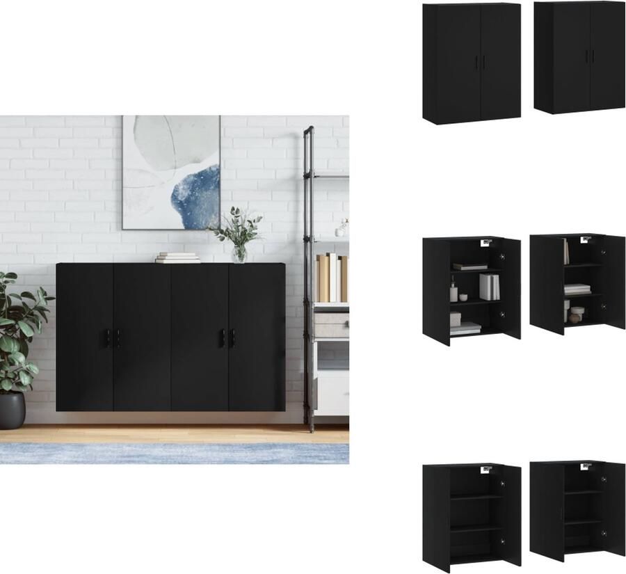 VidaXL Wandkast Wandkasten Opbergkast Keukenkast Hangkasten 2 st 69-5x34x90 cm zwart