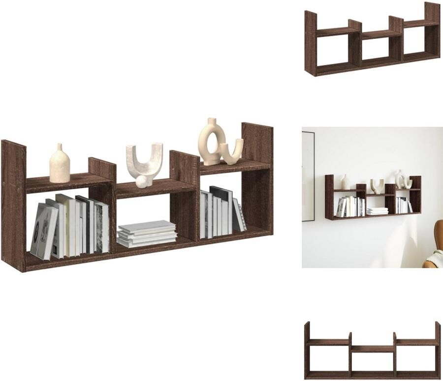 VidaXL Wandkast 100x18x40 cm bewerkt hout bruin eikenkleur - Foto 2