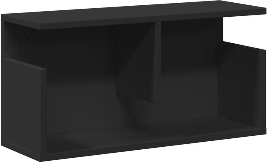 The Living Store Wandkast 60x20x30 cm bewerkt hout zwart Wandkast Houten Kast Zwarte Kast Opslagoplossing Minimalistisch Design