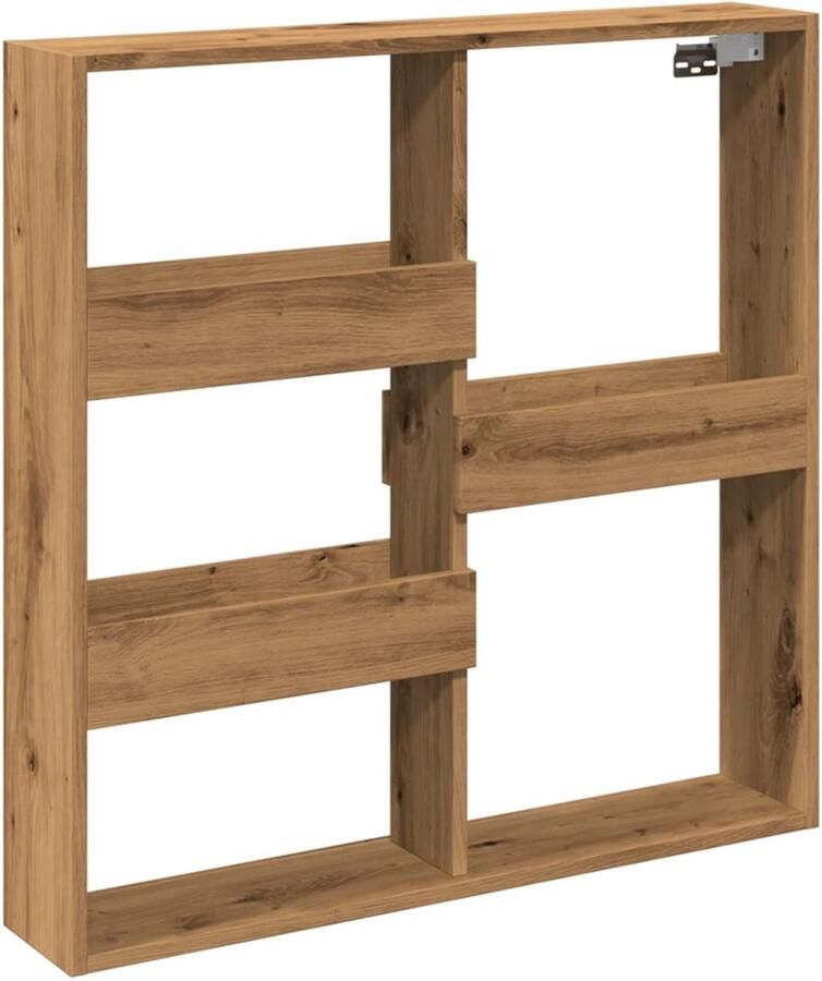 The Living Store Wandkast 80x15x80 cm bewerkt hout artisanaal eikenkleur Wandkast Houten Kast Bergruimte Opbergkast Zwevende Kast
