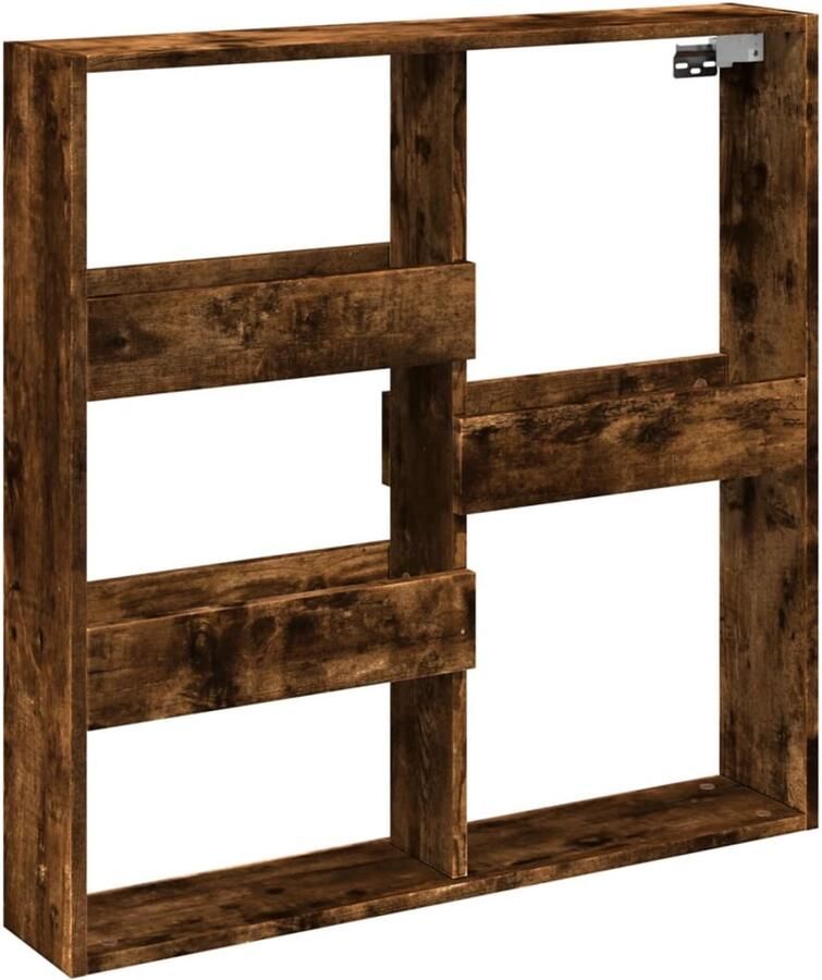 The Living Store Wandkast 80x15x80 cm bewerkt hout gerookt eikenkleurig Wandkast Houten Kast Bergruimte Opbergkast Woonkamerdecoratie