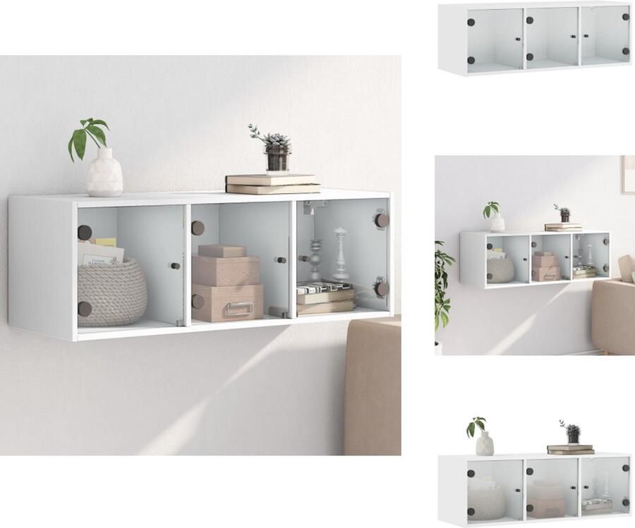 VidaXL Wandkast Wandkasten Opbergkast Wandgemonteerde Kast Wandkast met glazen deuren 102x37x35 cm wit