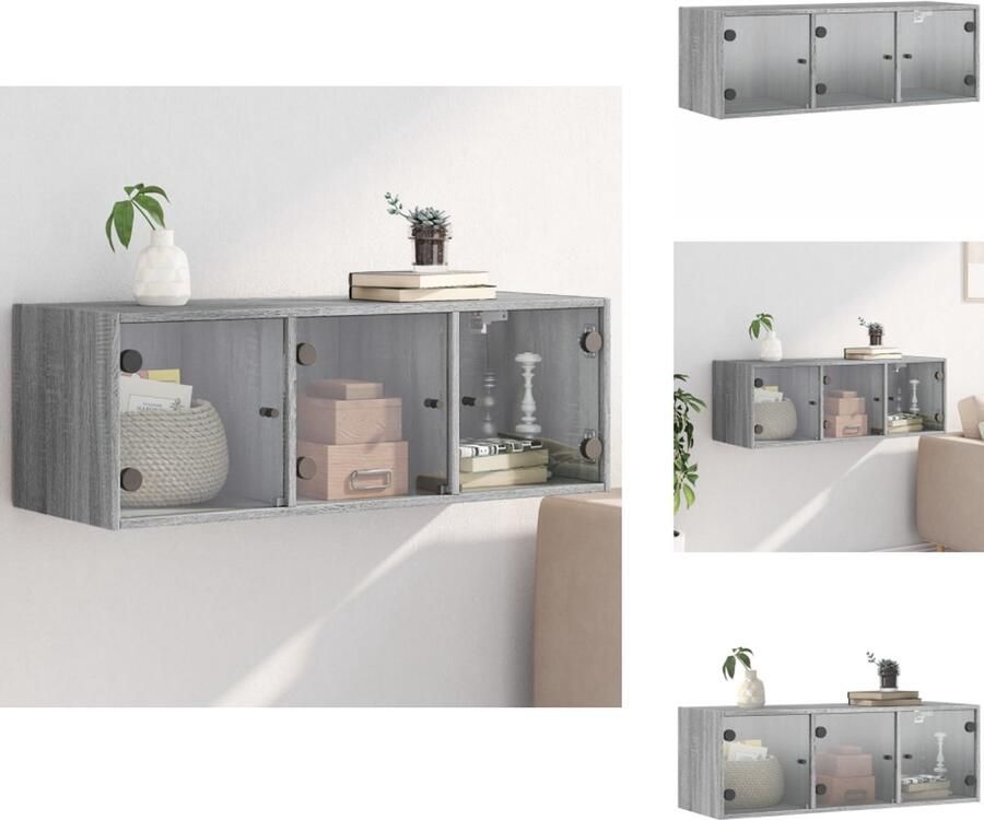 VidaXL Wandkast Wandkasten Opbergkast Wandgemonteerde Kast Wandkast met glazen deuren 102x37x35 cm grijs sonoma eiken